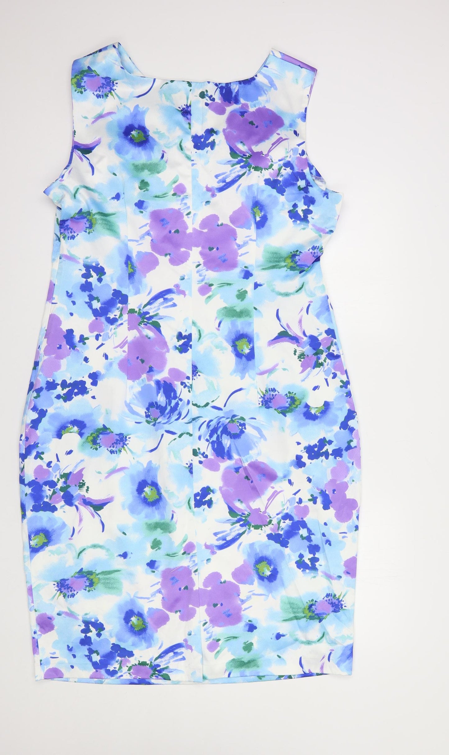 F&F Womens Blue Floral Polyester Pencil Dress  Size 20  Boat Neck Zip
