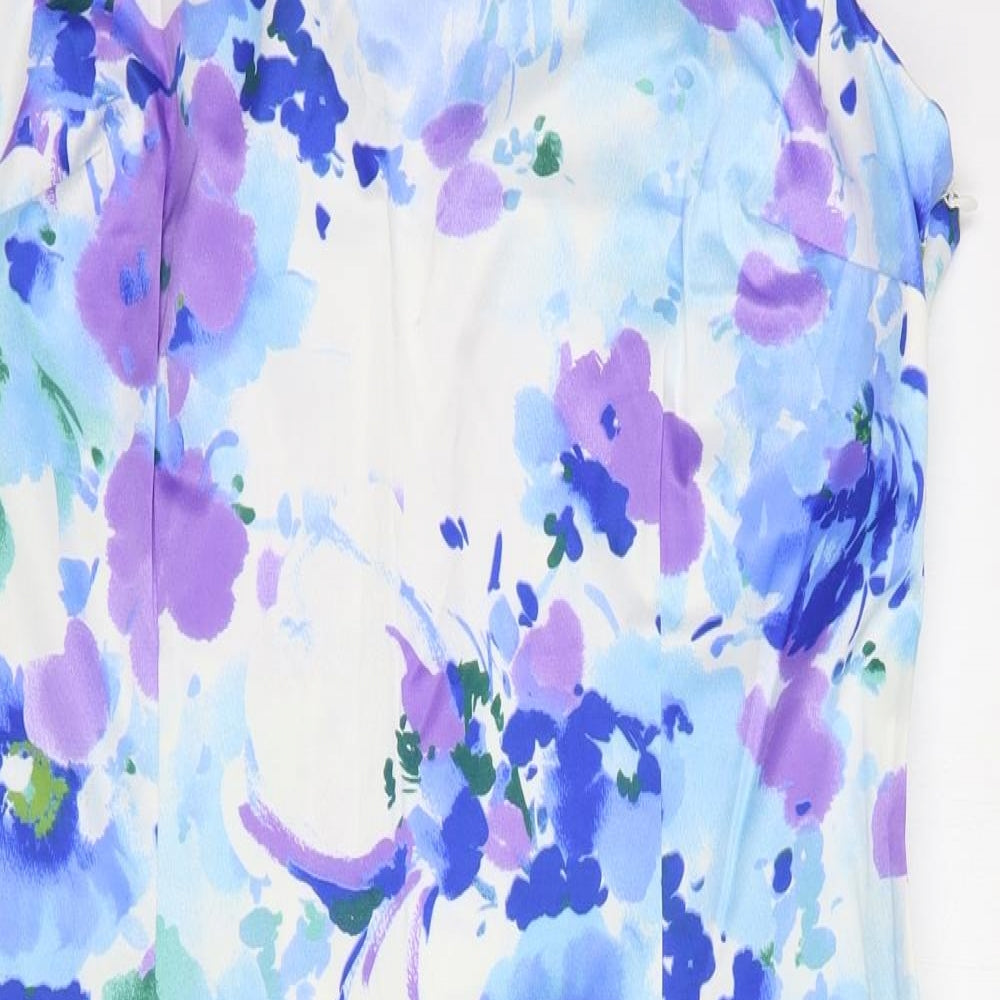 F&F Womens Blue Floral Polyester Pencil Dress  Size 20  Boat Neck Zip