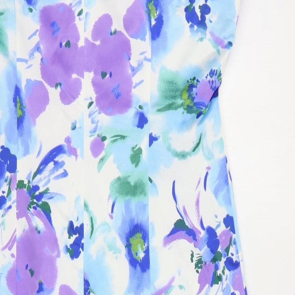 F&F Womens Blue Floral Polyester Pencil Dress  Size 20  Boat Neck Zip