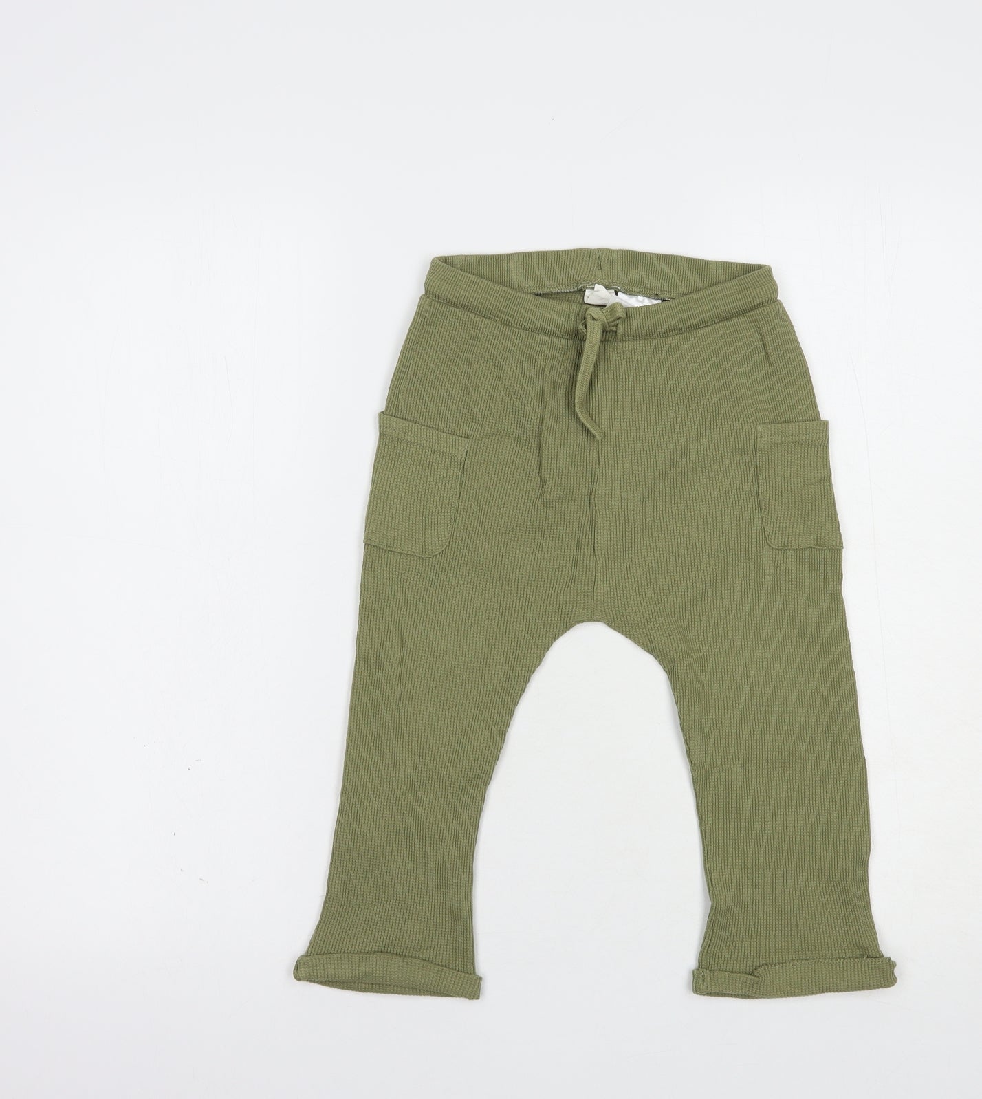 H&M Boys Green  Cotton Jegging Trousers Size 3-4 Years  Regular Drawstring