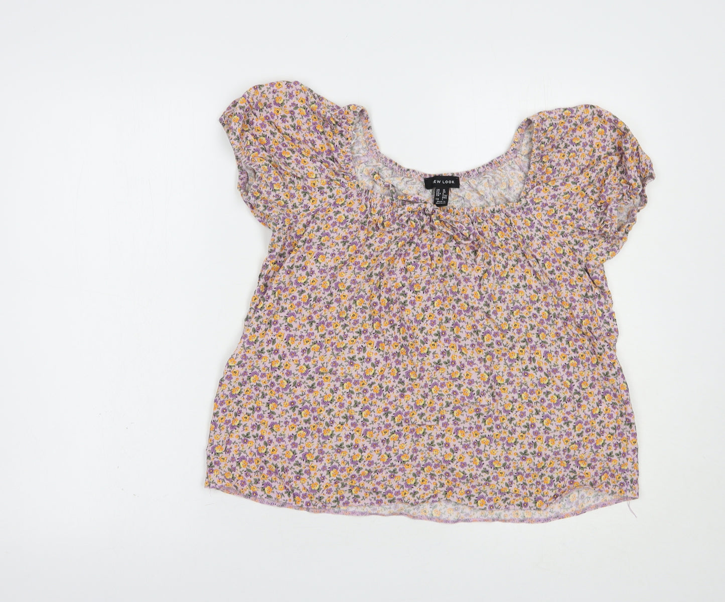 New Look Womens Purple Floral Viscose Basic Blouse Size 10 Boat Neck