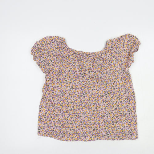 New Look Womens Purple Floral Viscose Basic Blouse Size 10 Boat Neck