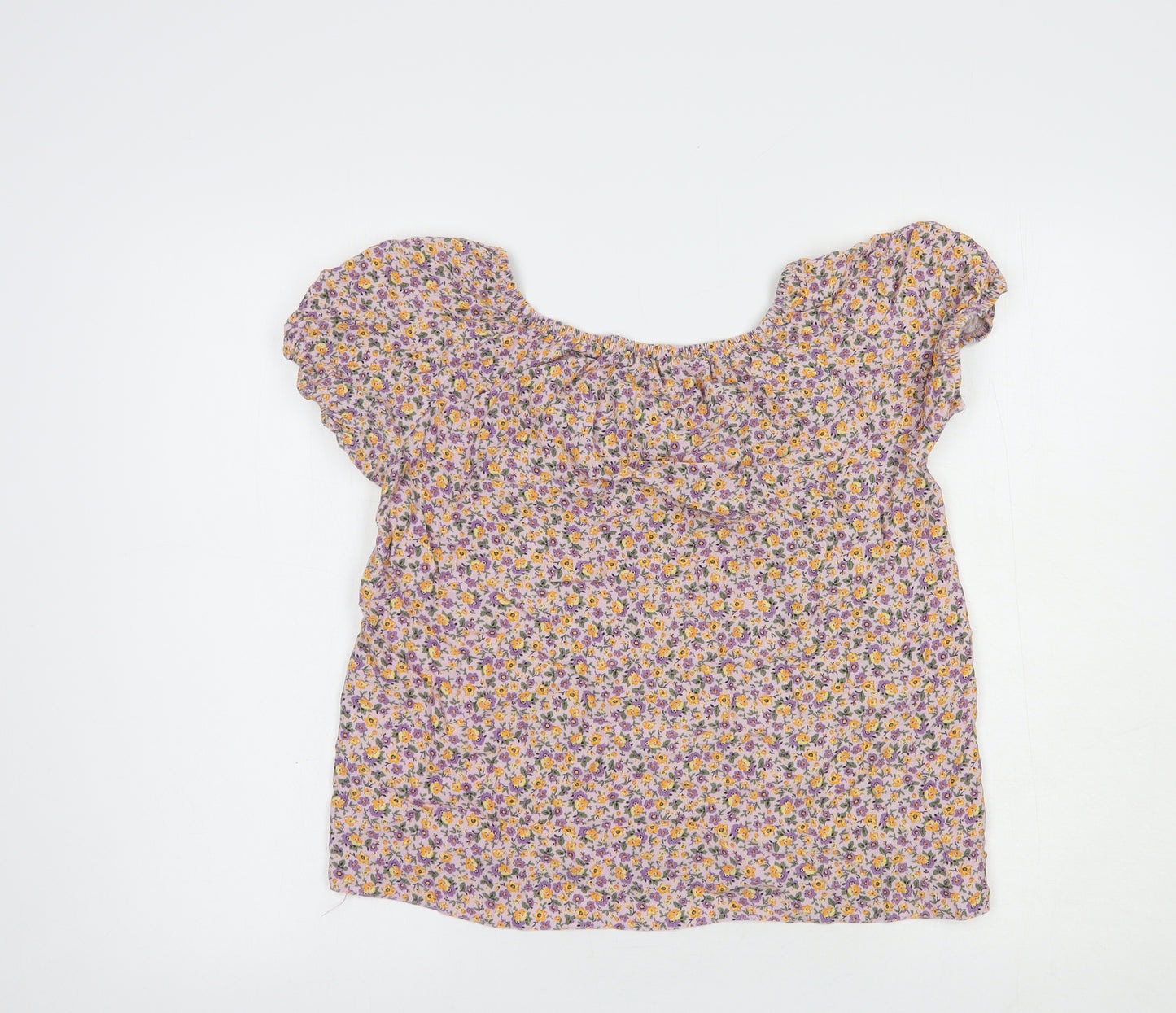 New Look Womens Purple Floral Viscose Basic Blouse Size 10 Boat Neck