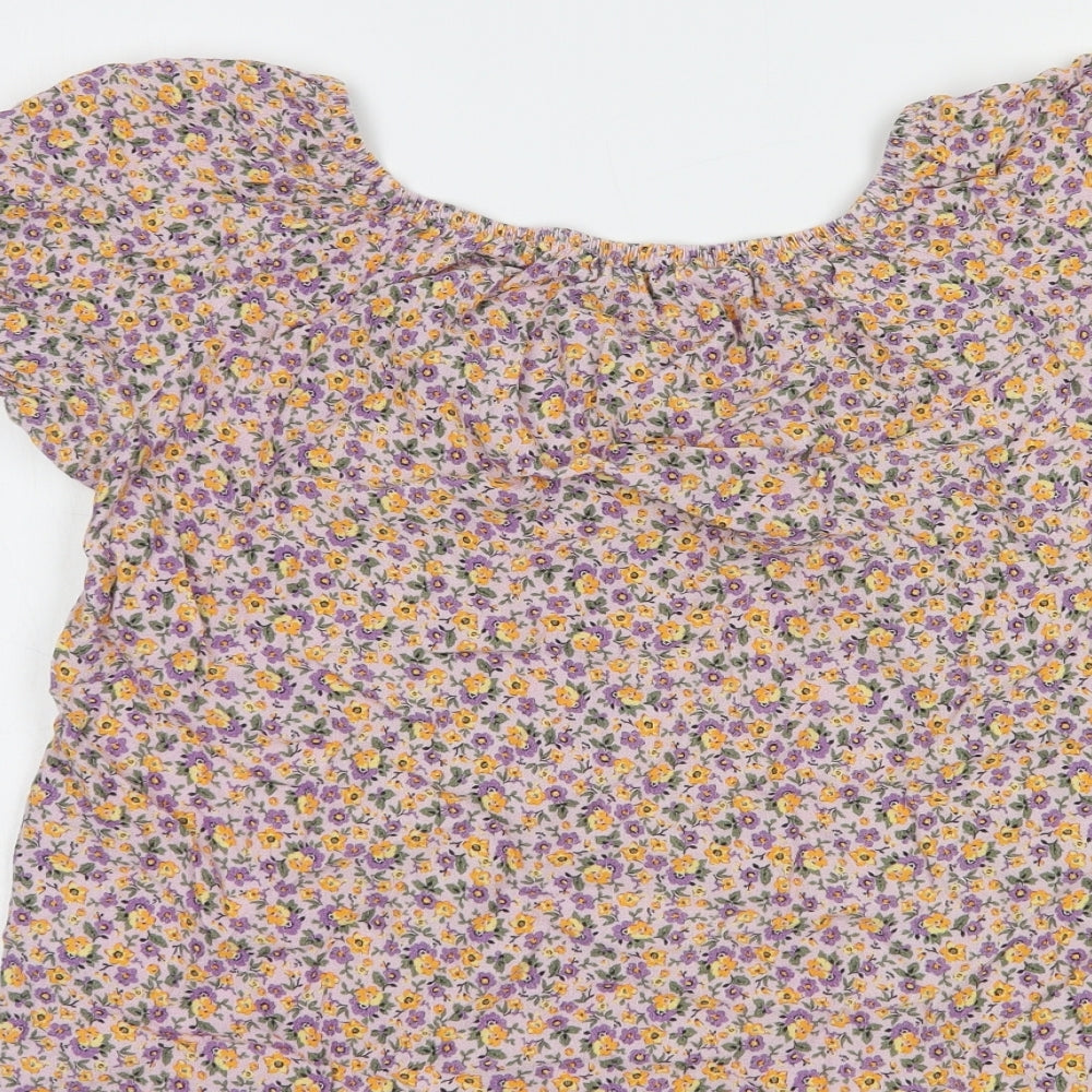 New Look Womens Purple Floral Viscose Basic Blouse Size 10 Boat Neck
