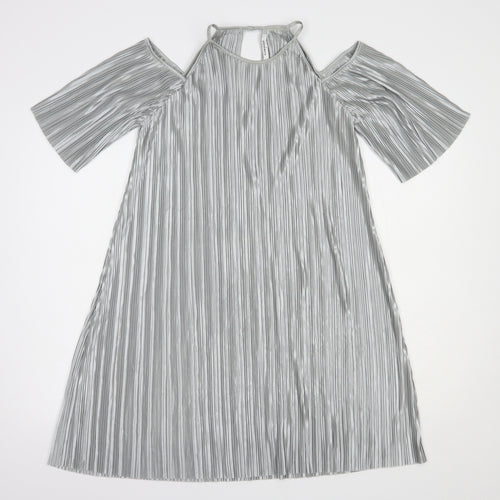Glamorous Womens Silver  Polyester Shift  Size 10  Round Neck Button