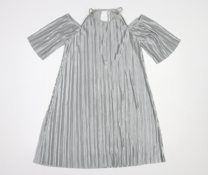 Glamorous Womens Silver Polyester Shift Size 10 Round Neck Button