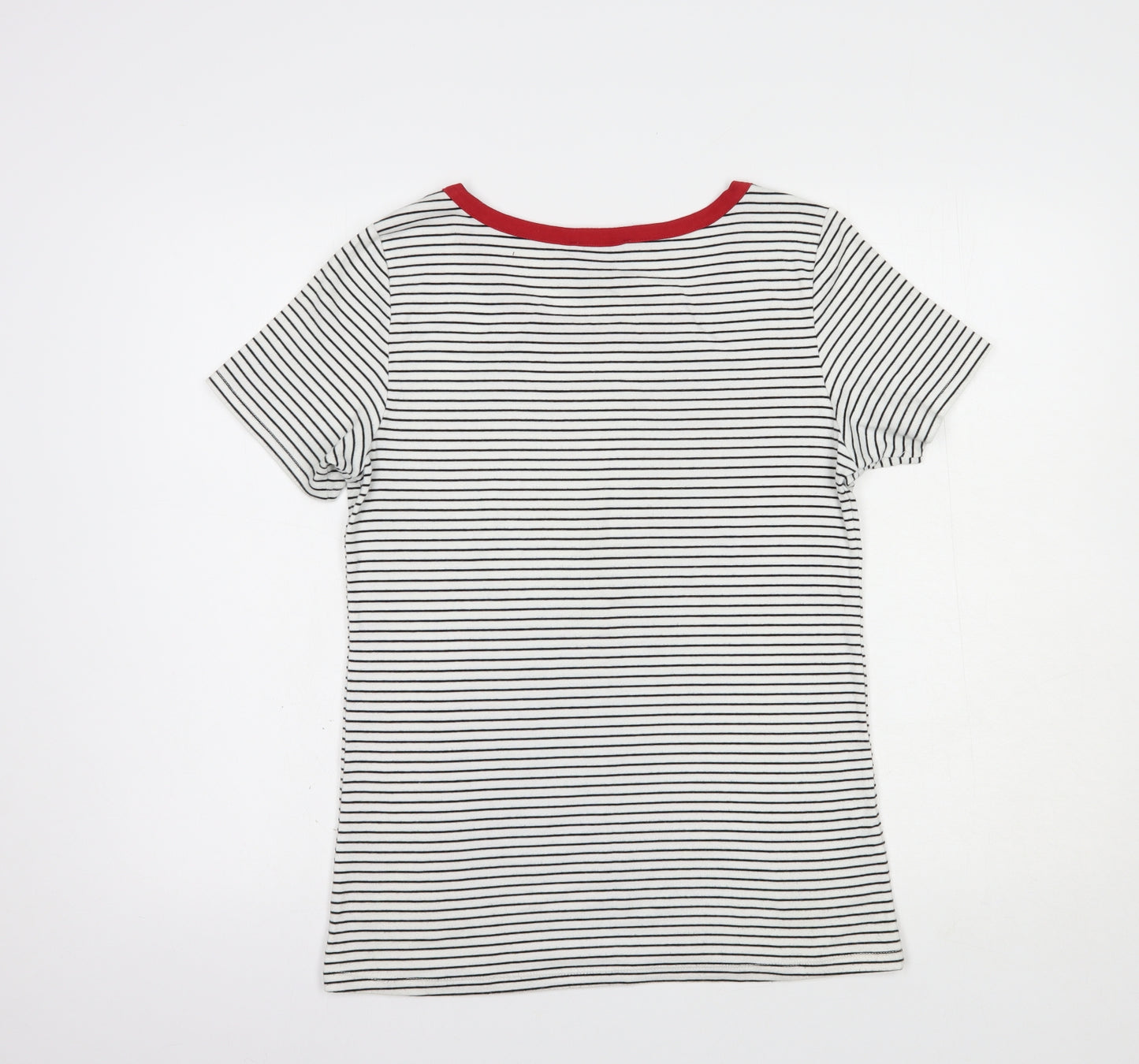 Arabella & Addison Womens White Striped Cotton Basic T-Shirt Size S Boat Neck