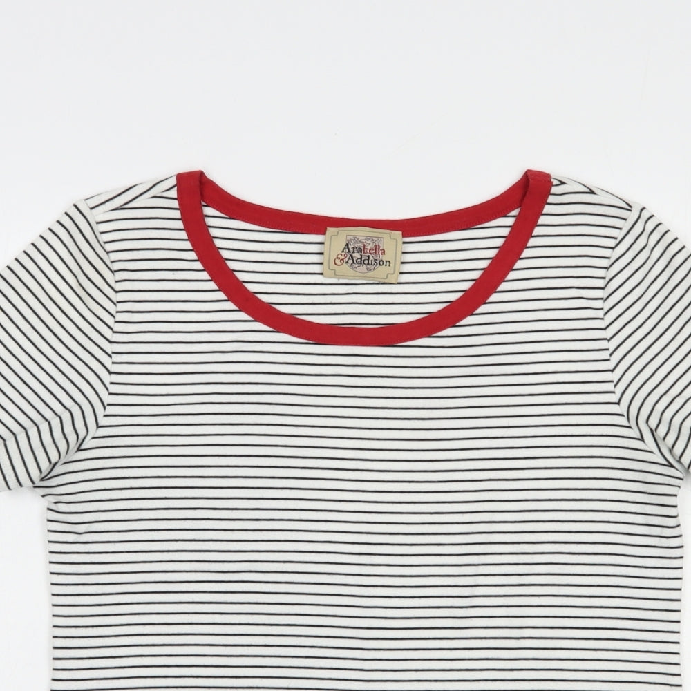 Arabella & Addison Womens White Striped Cotton Basic T-Shirt Size S Boat Neck