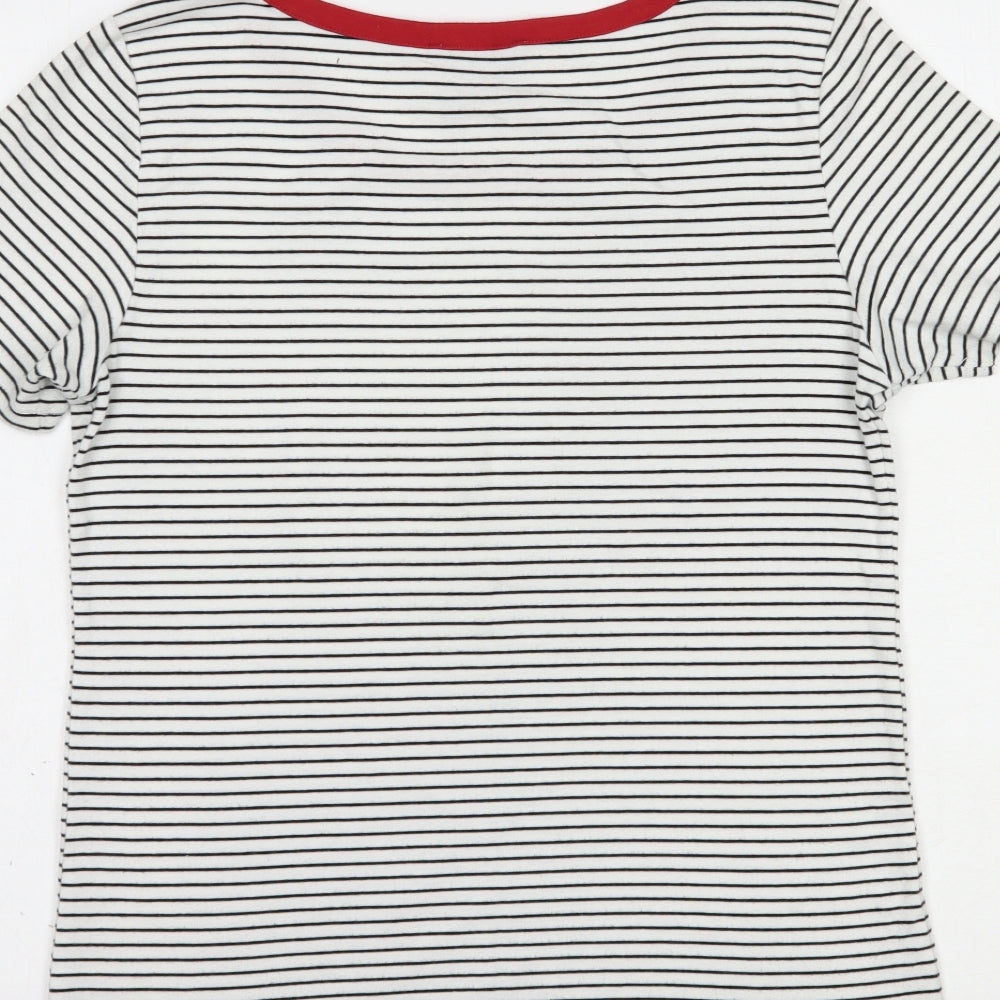 Arabella & Addison Womens White Striped Cotton Basic T-Shirt Size S Boat Neck