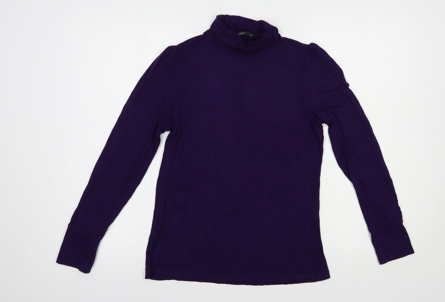 Dunnes Stores Womens Purple  Viscose Basic T-Shirt Size 12 Roll Neck