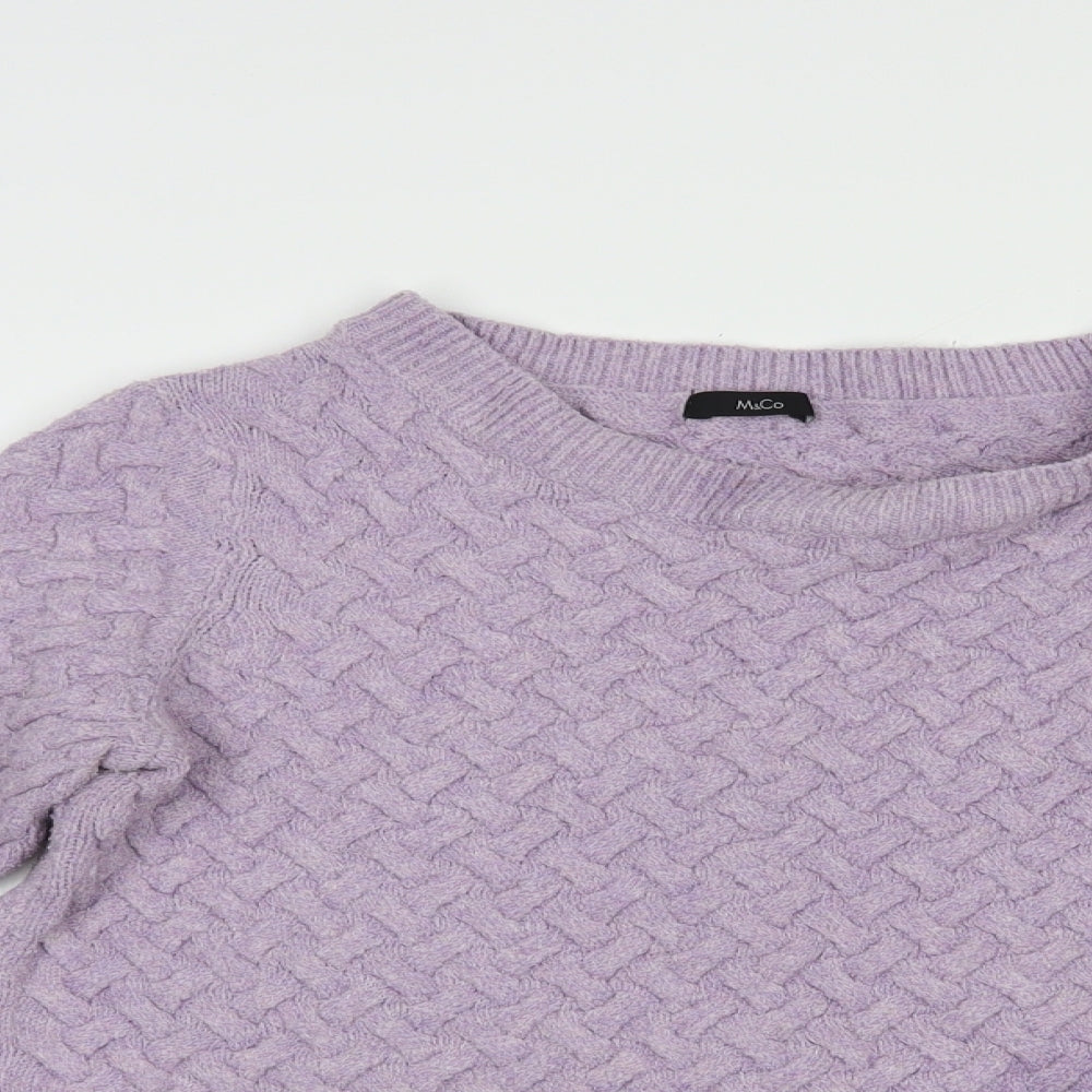 M &Co Womens Purple Boat Neck  Polyester Pullover Jumper Size 12