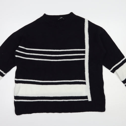 Wallis Womens Blue Crew Neck Striped Acrylic Pullover Jumper Size M
