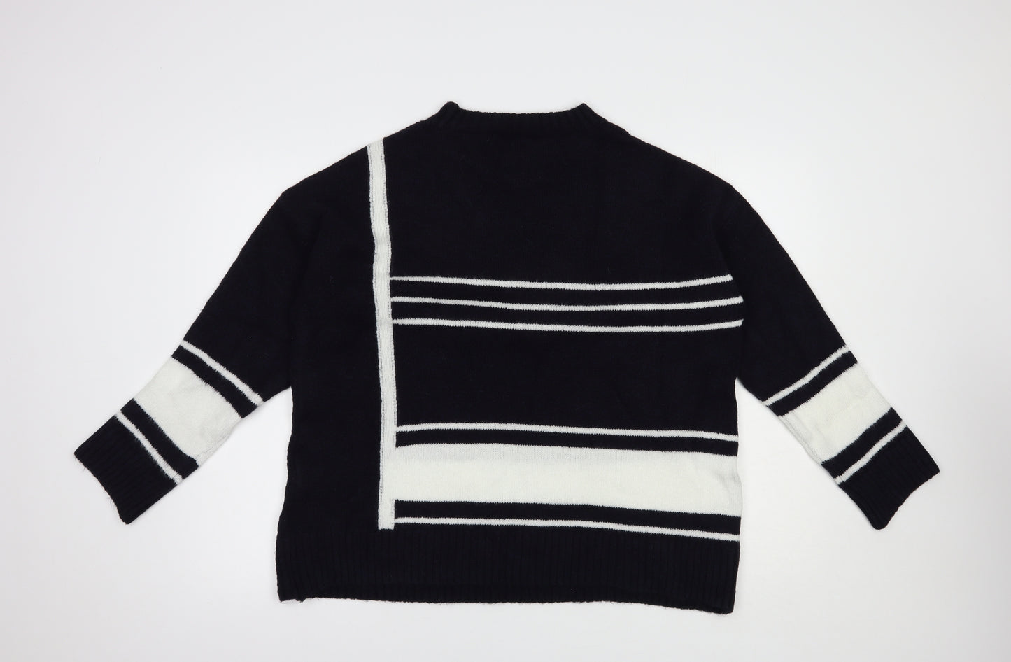 Wallis Womens Blue Crew Neck Striped Acrylic Pullover Jumper Size M