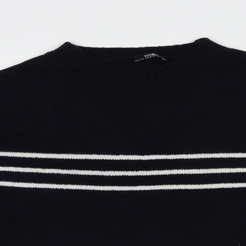Wallis Womens Blue Crew Neck Striped Acrylic Pullover Jumper Size M