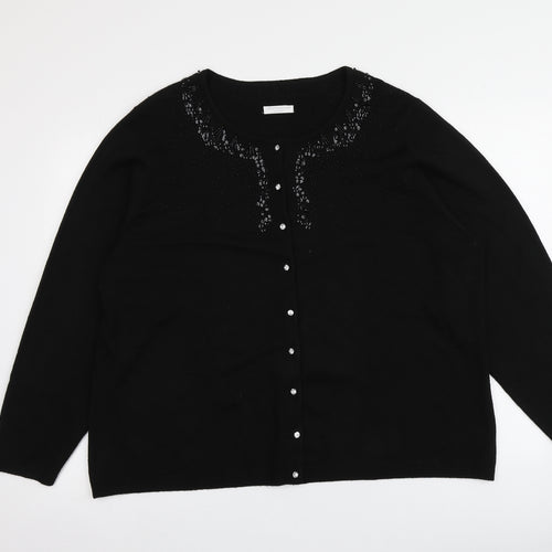 Worthington Womens Black Round Neck  Acrylic Cardigan Jumper One Size
