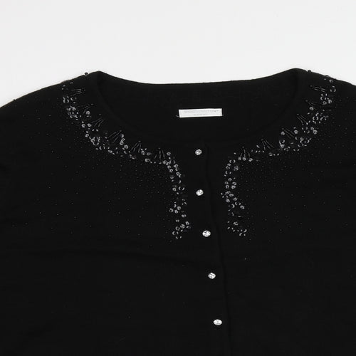 Worthington Womens Black Round Neck  Acrylic Cardigan Jumper One Size