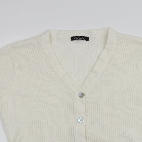 BM Womens Ivory V-Neck  Acrylic Cardigan Jumper Size M