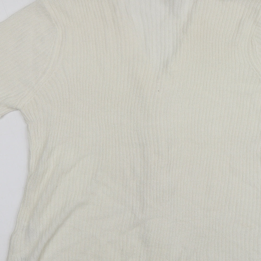 BM Womens Ivory V-Neck  Acrylic Cardigan Jumper Size M