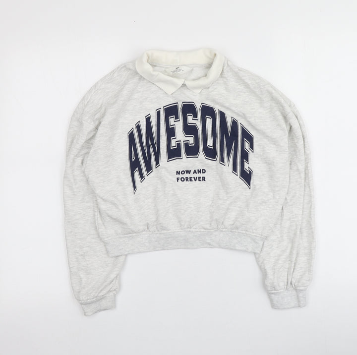 H&M Girls Grey Geometric Cotton Pullover Sweatshirt Size 11-12 Years