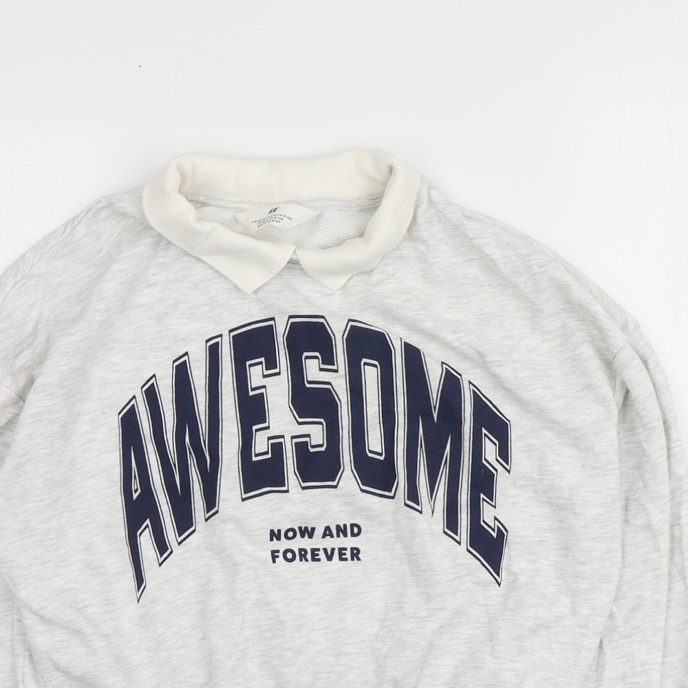 H&M Girls Grey Geometric Cotton Pullover Sweatshirt Size 11-12 Years