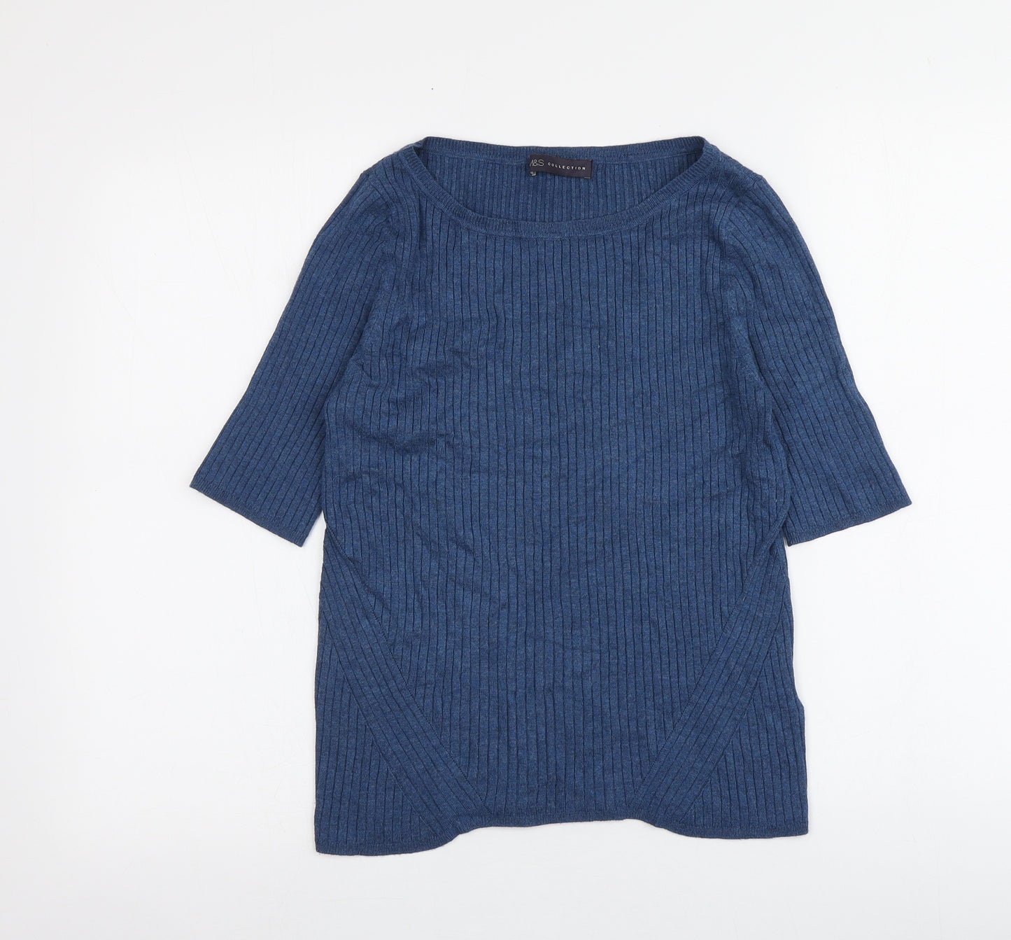 M&S Womens Blue  Viscose Basic T-Shirt Size 14 Round Neck