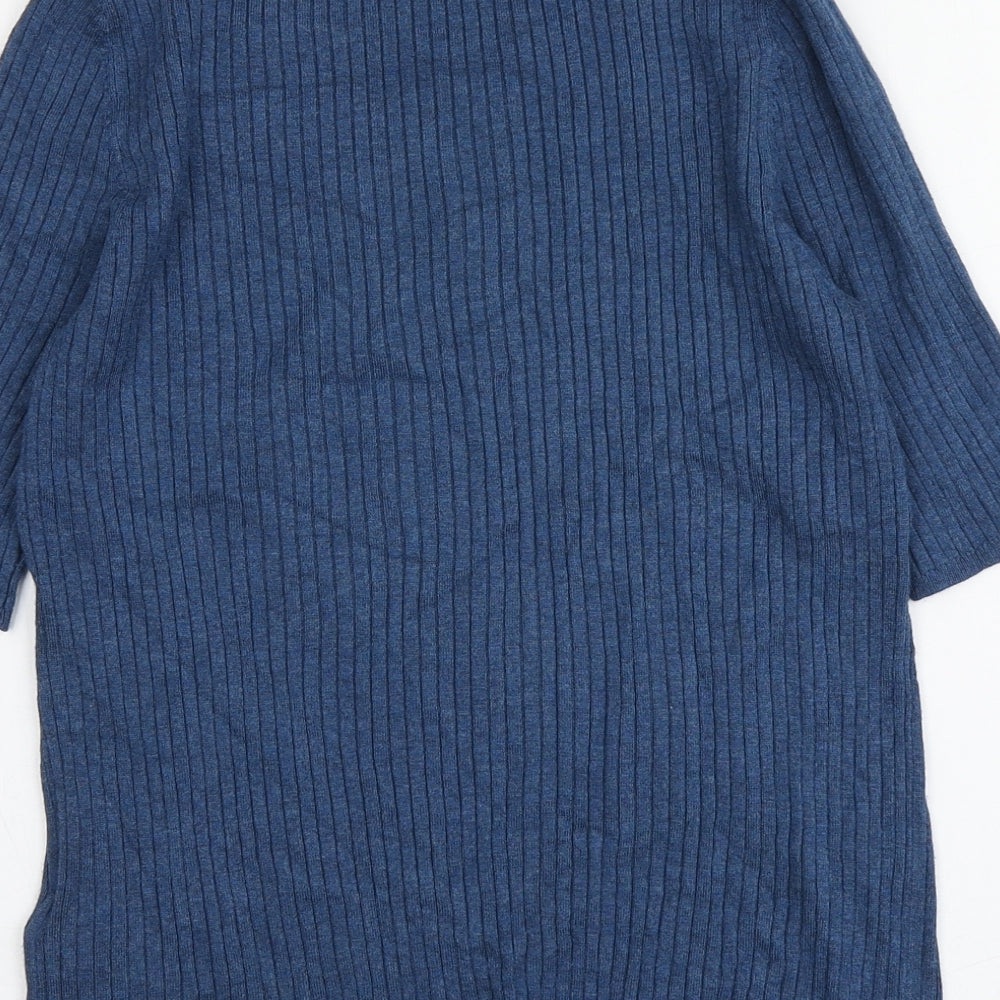 M&S Womens Blue  Viscose Basic T-Shirt Size 14 Round Neck