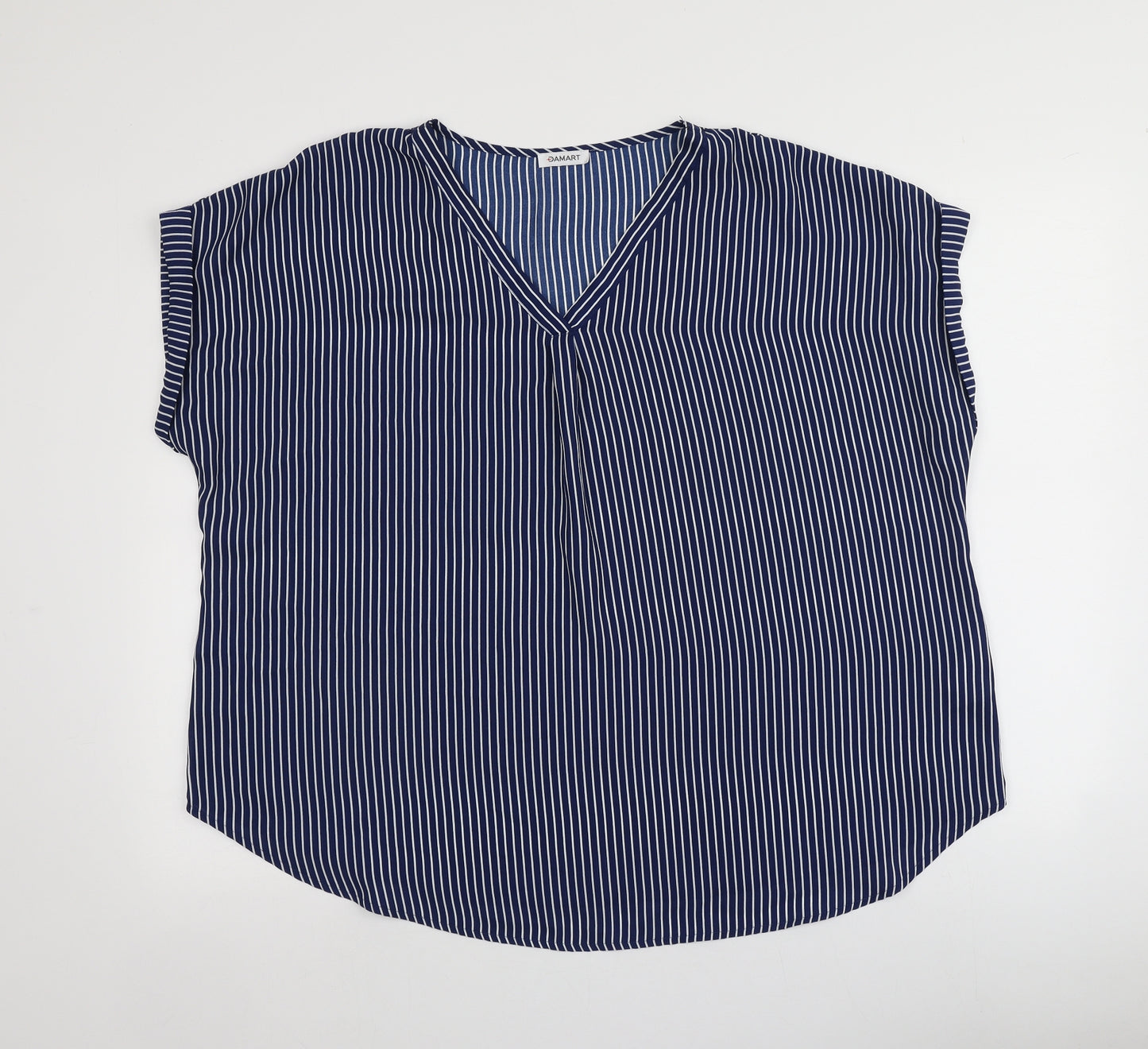 Damrat Womens Blue Striped Polyester Basic Blouse Size 24 Round Neck