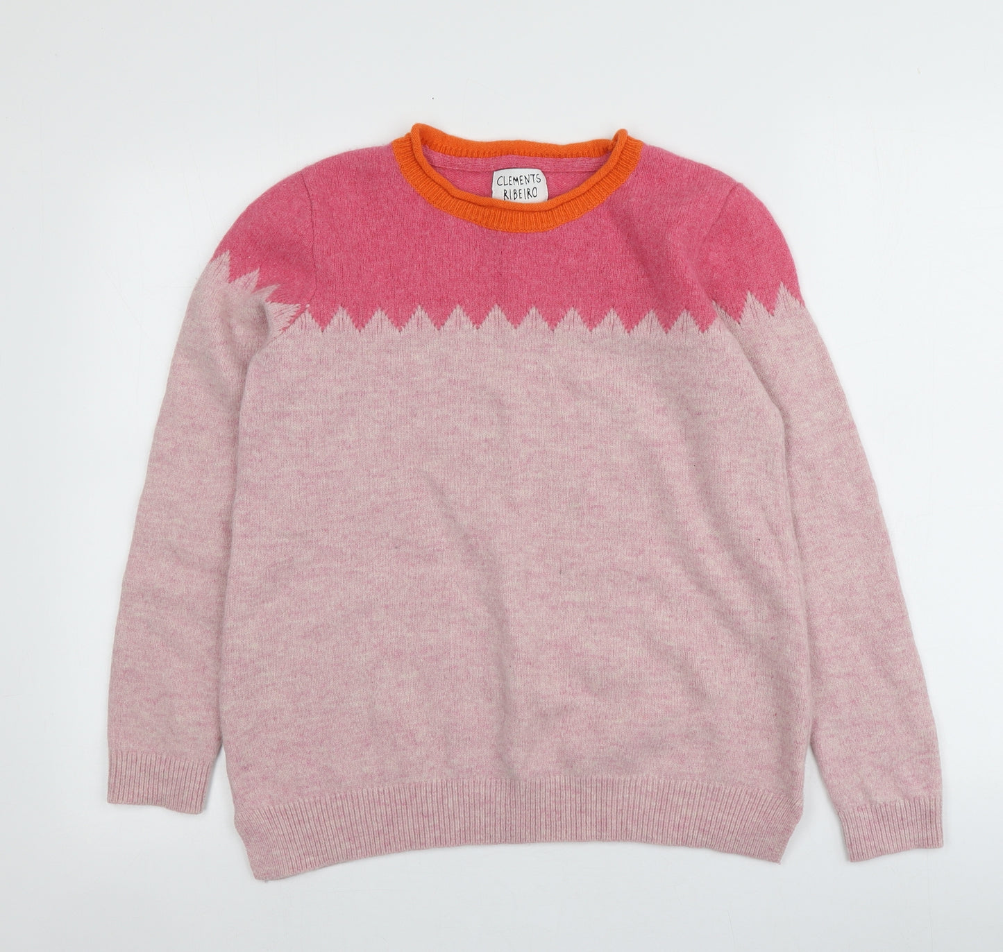 Clements Ribeiro Womens Pink Round Neck Geometric Wool Pullover Jumper Size L