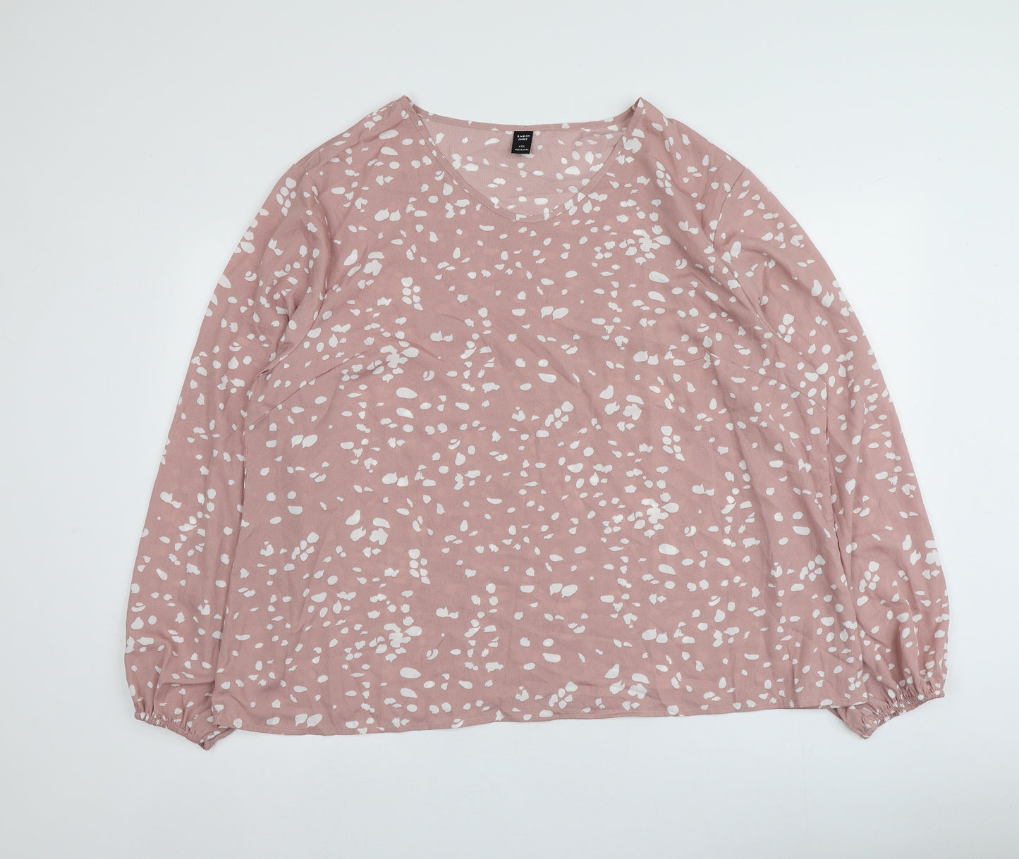 SheIn Womens Pink Polka Dot Polyester Basic Blouse Size 4XL Round Neck