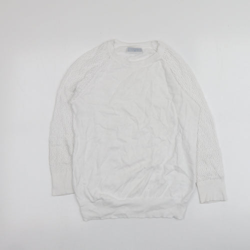 Cotswold Womens White Round Neck  100% Cotton Pullover Jumper Size XS