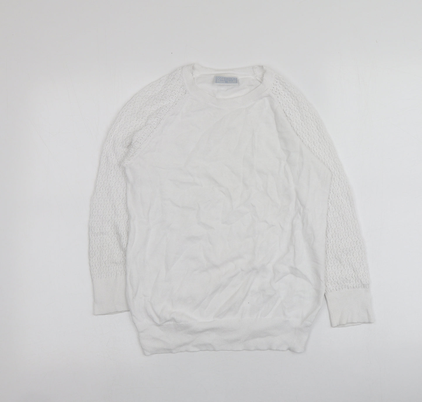 Cotswold Womens White Round Neck  100% Cotton Pullover Jumper Size XS
