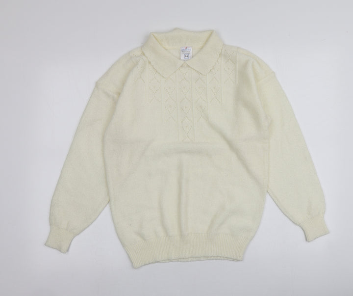 Littlewoods Womens Ivory Collared Acrylic Pullover Jumper Size 14
