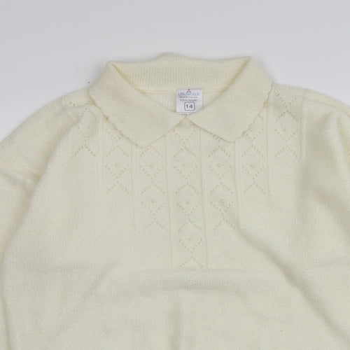 Littlewoods Womens Ivory Collared  Acrylic Pullover Jumper Size 14