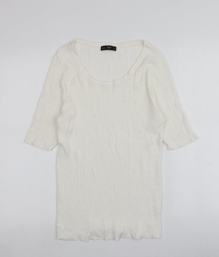 F&F Womens Ivory Round Neck Acrylic Pullover Jumper Size 16