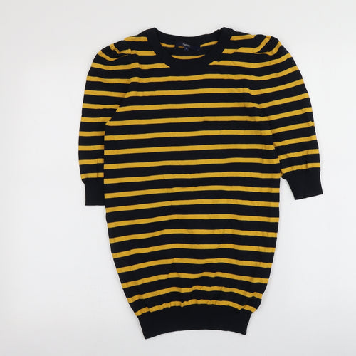 NEXT Womens Black Round Neck Striped Viscose Pullover Jumper Size 8