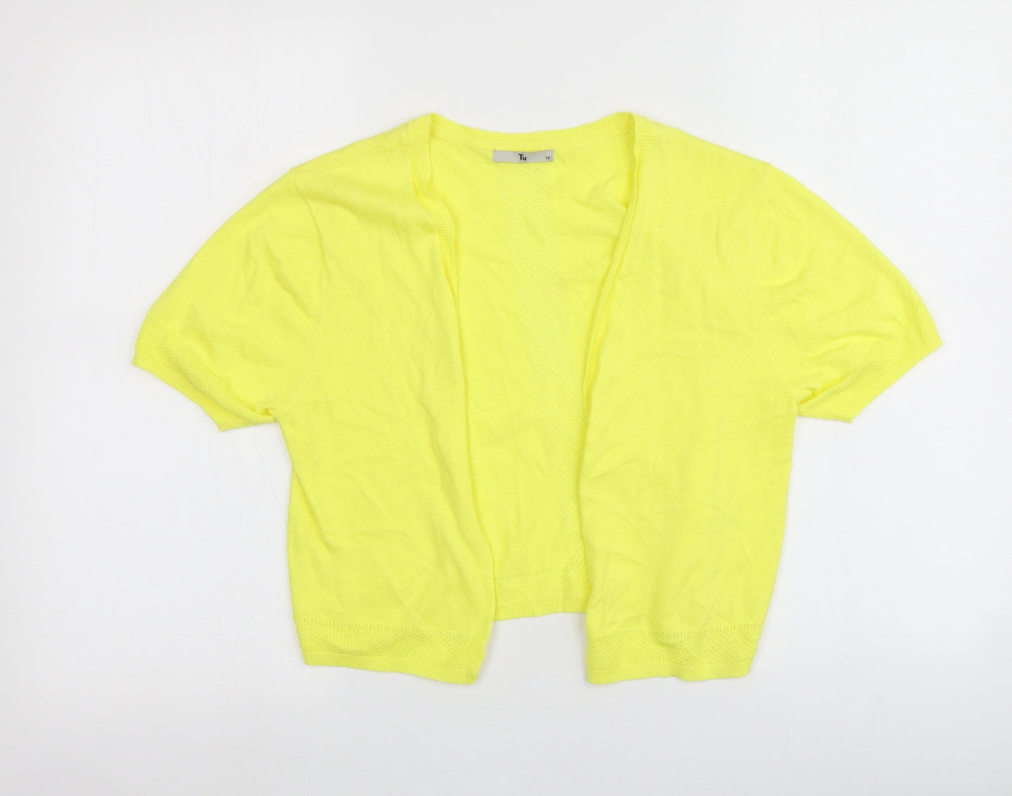 TU Womens Yellow V-Neck  Cotton Cardigan Jumper Size 16