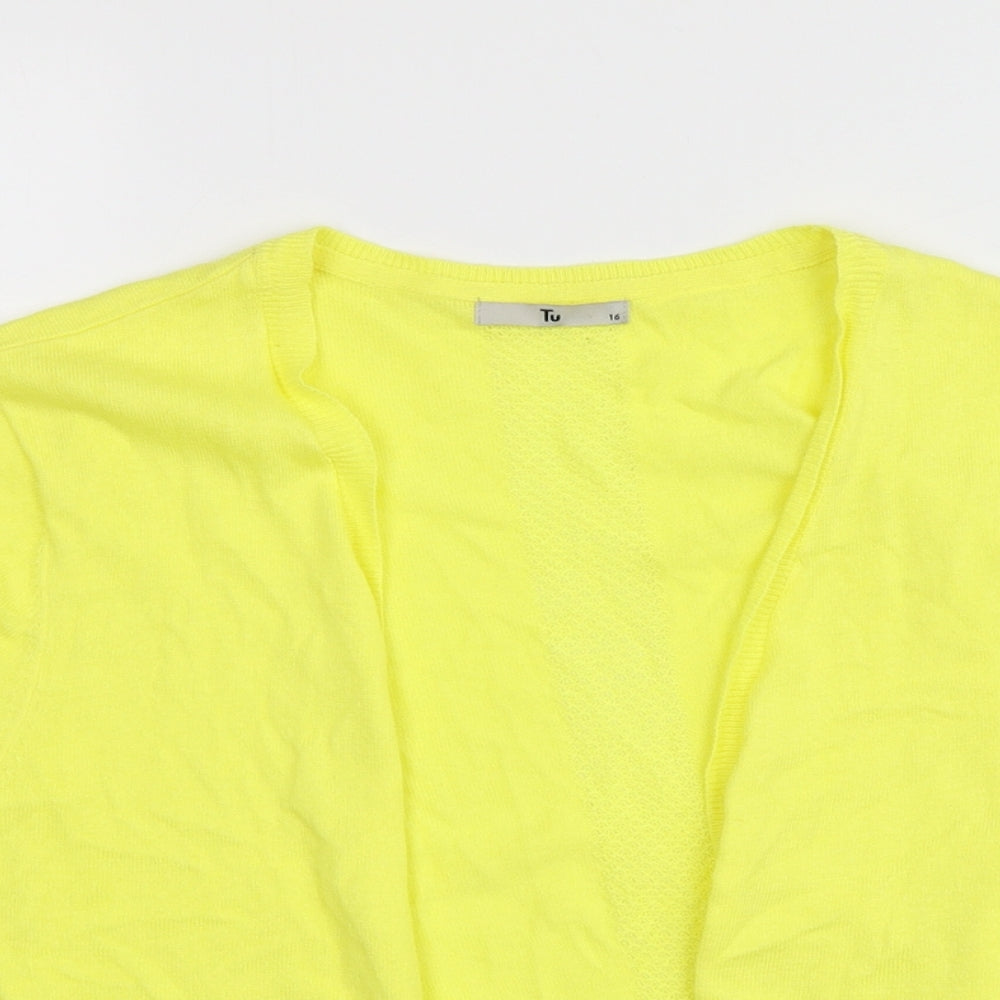 TU Womens Yellow V-Neck  Cotton Cardigan Jumper Size 16
