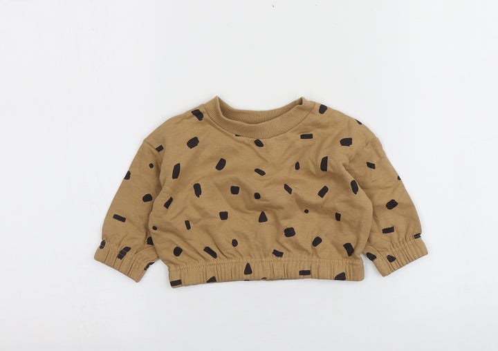 Pepco Brown Polka Dot 100% Cotton Basic T-Shirt Size 3-6 Months Round Neck