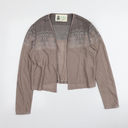 Tiki Knit Womens Brown V-Neck Geometric Acrylic Cardigan Jumper Size 12