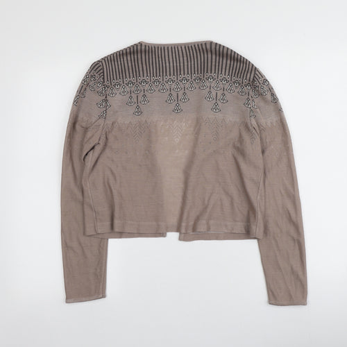 Tiki Knit Womens Brown V-Neck Geometric Acrylic Cardigan Jumper Size 12
