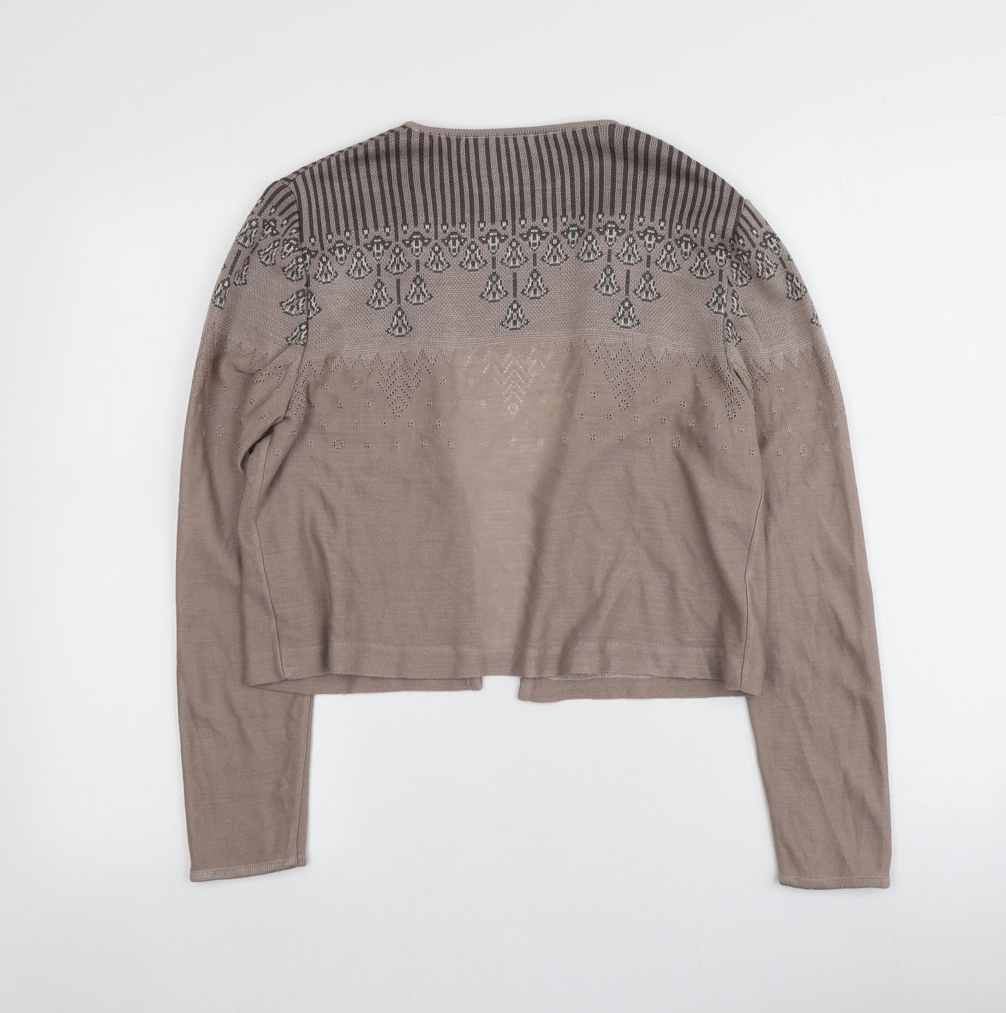 Tiki Knit Womens Brown V-Neck Geometric Acrylic Cardigan Jumper Size 12