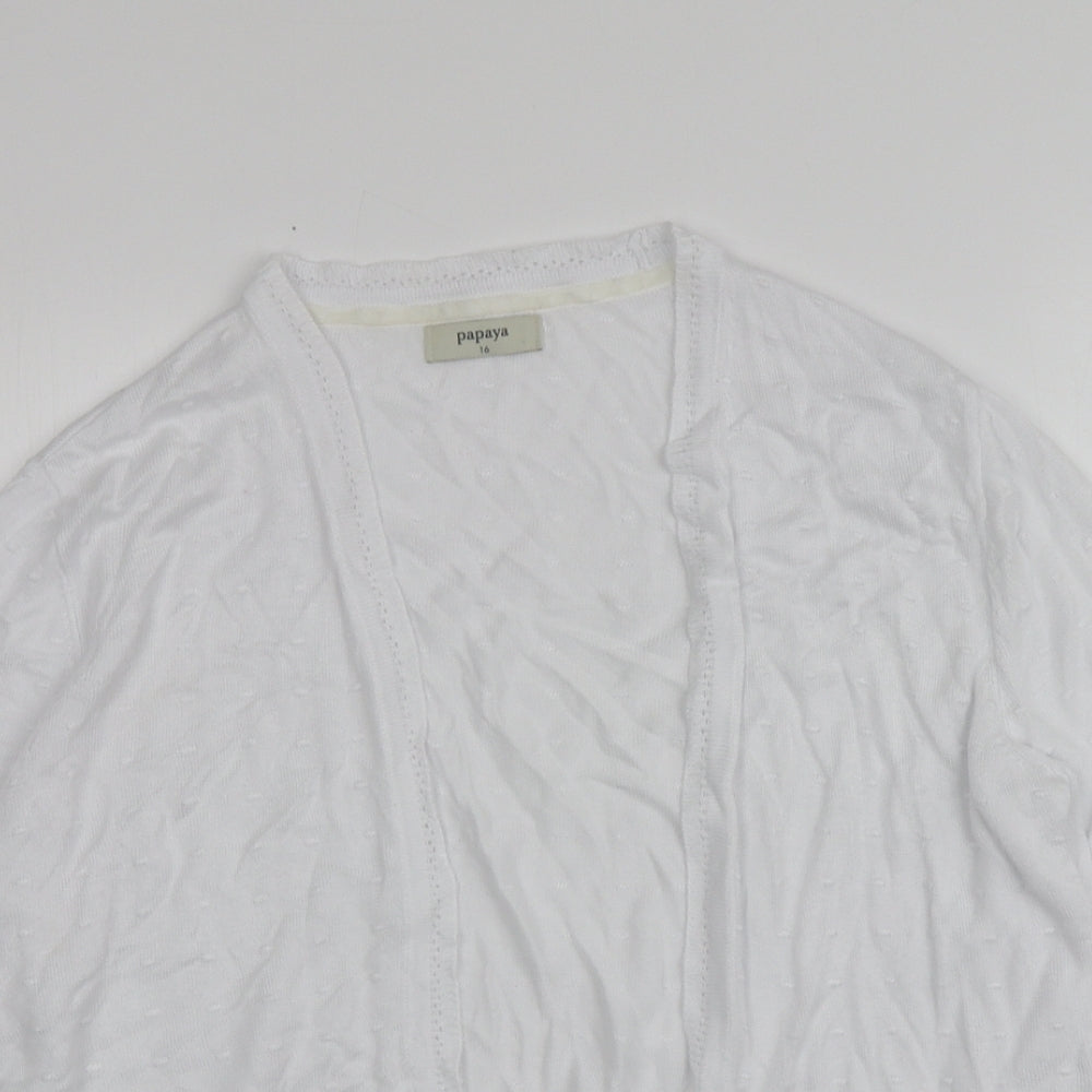 Papaya Womens White V-Neck  Acrylic Cardigan Jumper Size 16