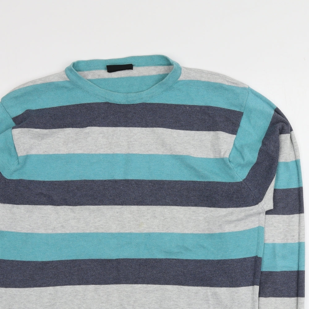 Cedarwod Mens Multicoloured Round Neck Striped Cotton Pullover Jumper Size L