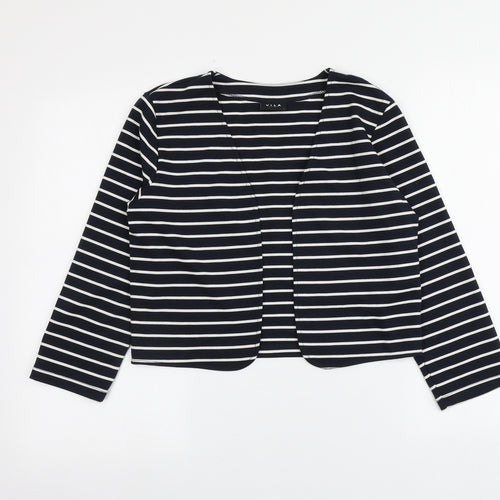 VILA Womens Blue V-Neck Striped Polyester Cardigan Jumper Size L