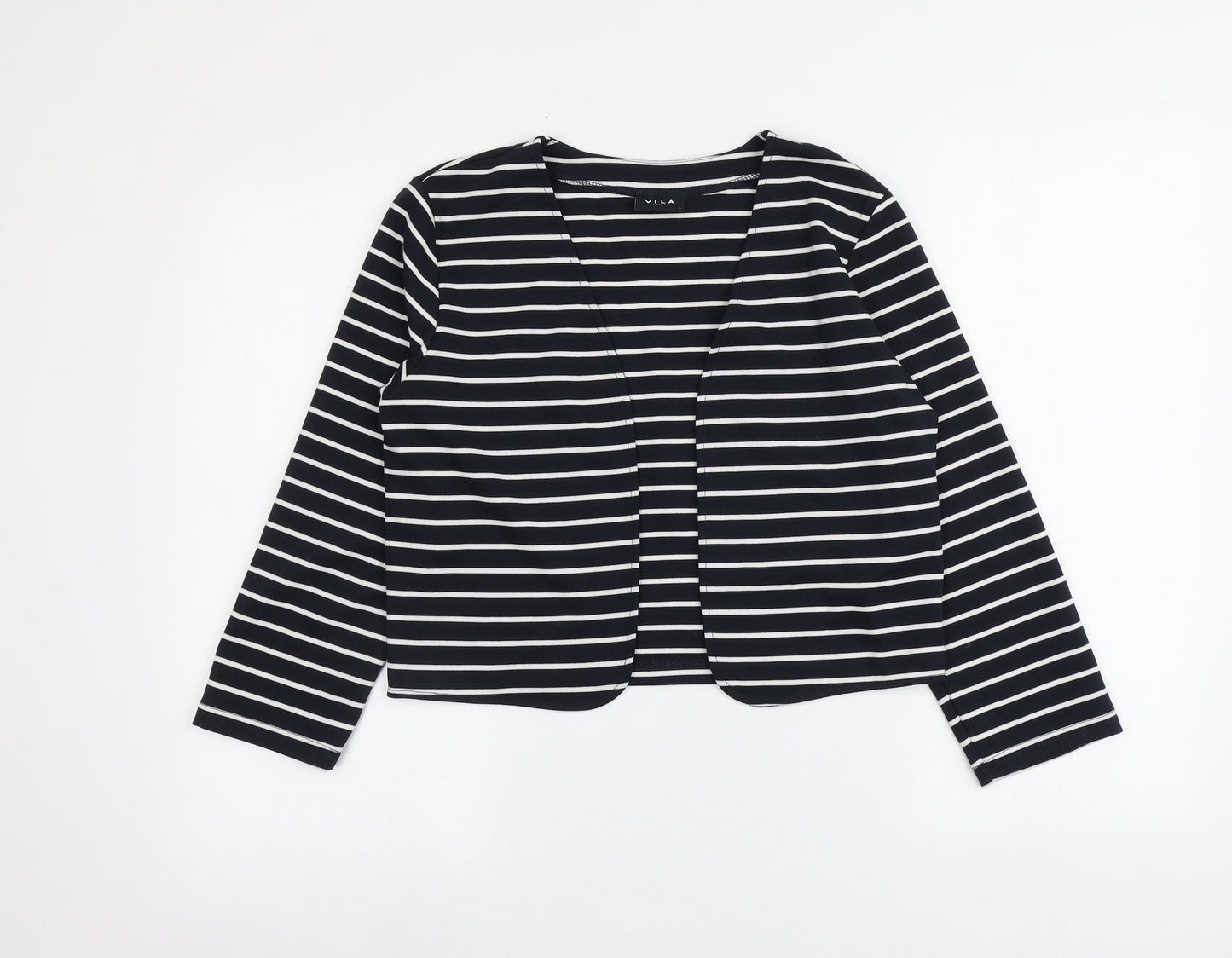 VILA Womens Blue V-Neck Striped Polyester Cardigan Jumper Size L