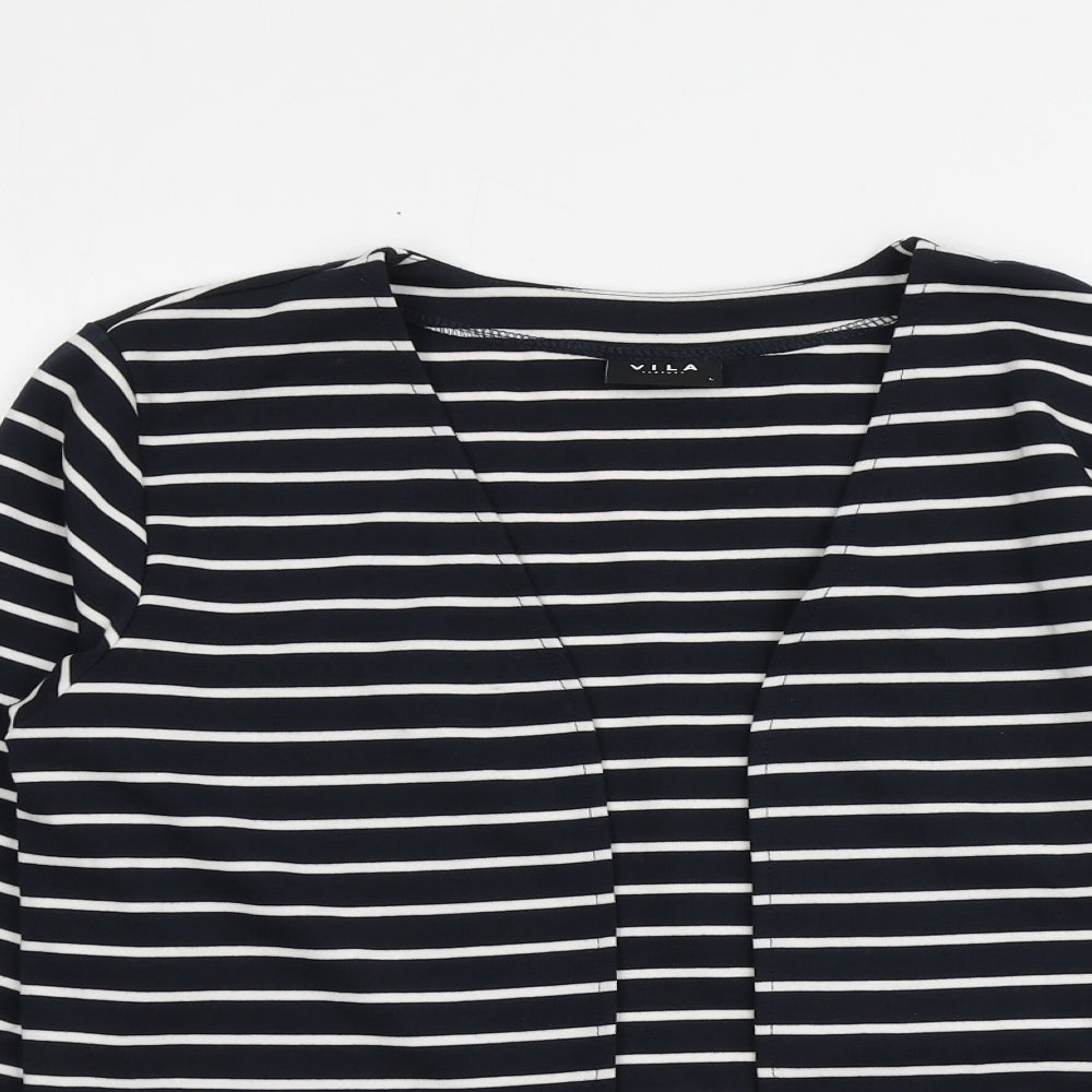 VILA Womens Blue V-Neck Striped Polyester Cardigan Jumper Size L