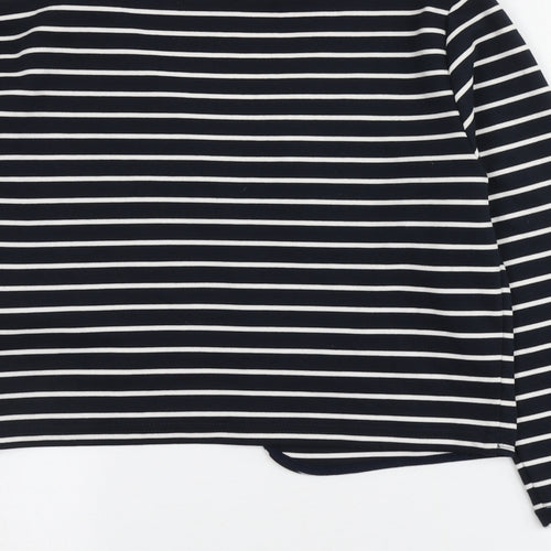 VILA Womens Blue V-Neck Striped Polyester Cardigan Jumper Size L