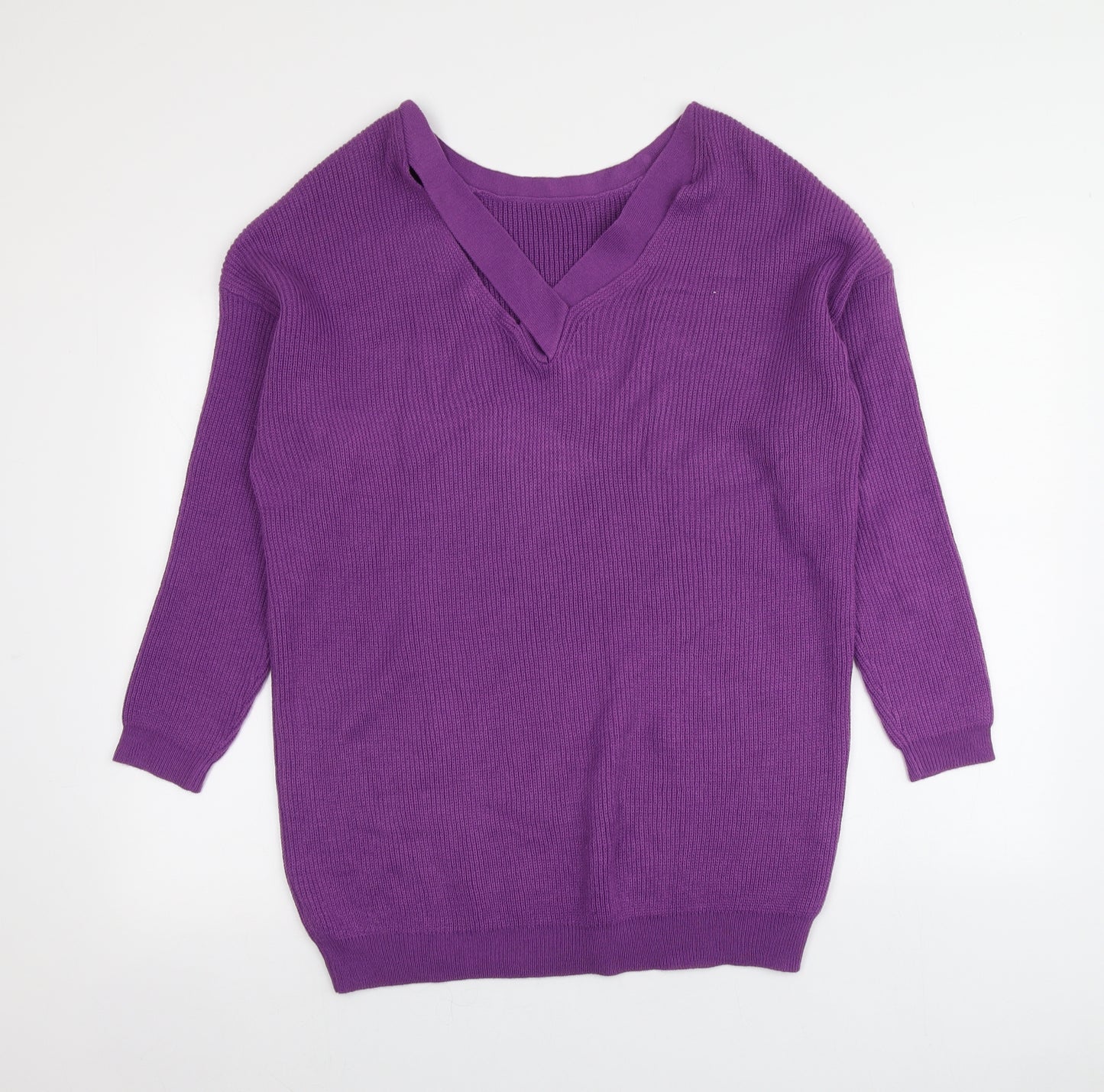 George Womens Purple V-Neck  Acrylic Pullover Jumper Size 8