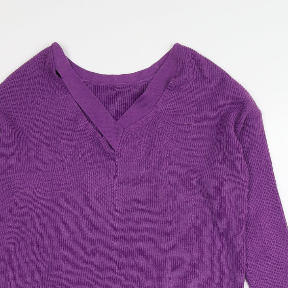 George Womens Purple V-Neck  Acrylic Pullover Jumper Size 8