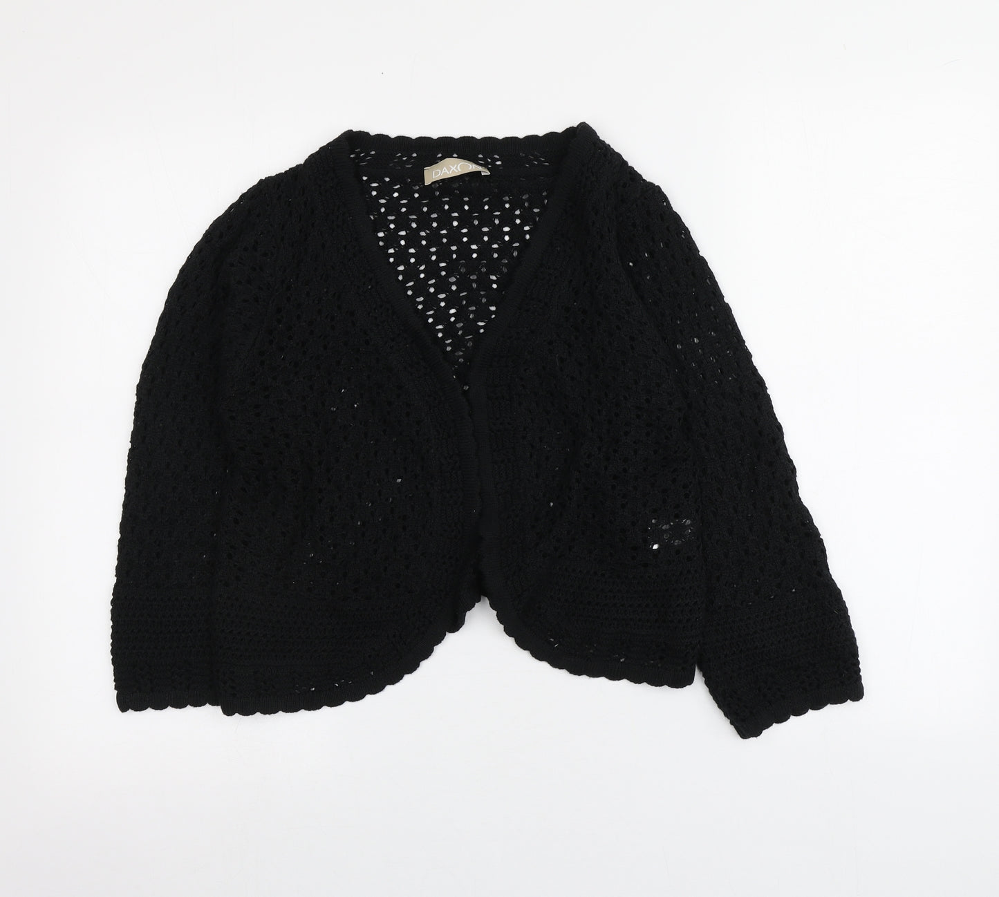 Daxon Womens Black V-Neck  Acrylic Cardigan Jumper Size 14